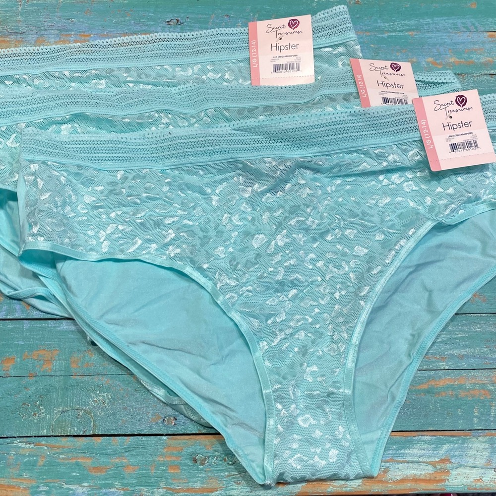 Secret Treasures Womens 3PK Leo Jacquard Hipster Panties Blue Large 12-14 NWT
